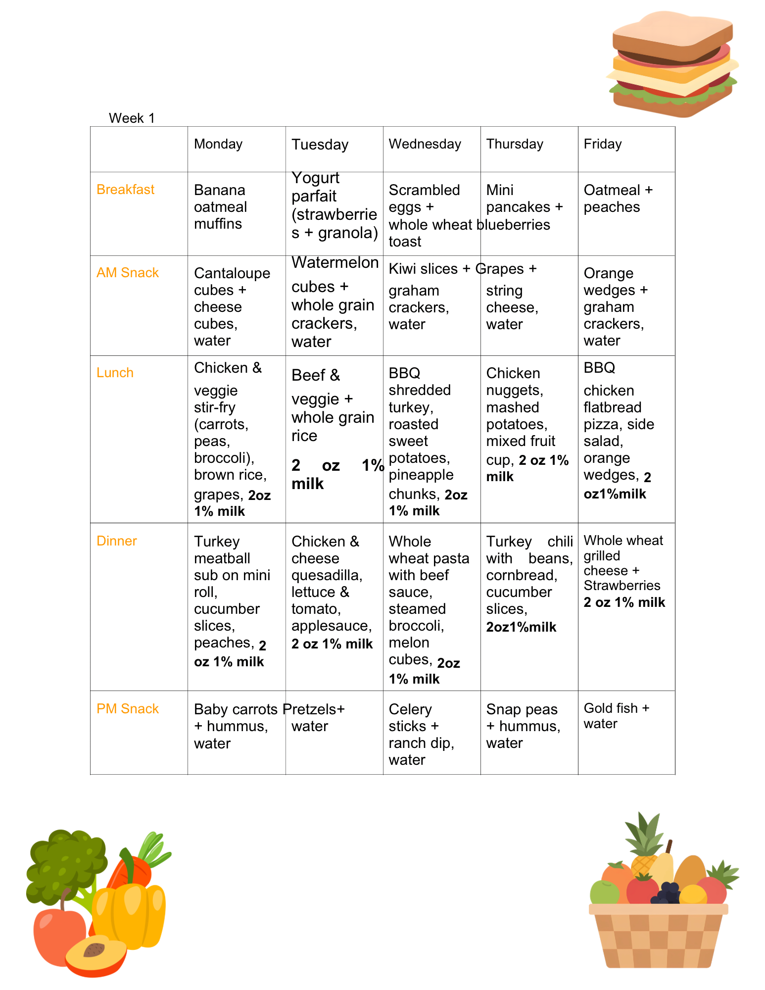 4-Week CACFP Approved Menu - Printable Meal Planning Template